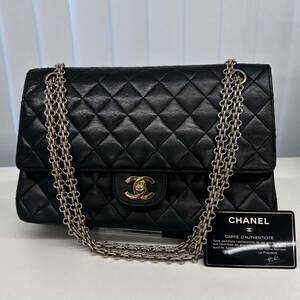 CHANEL シャネル ラムスキン マトラッセ25 チェーンショルダーバッグ ダブルフラップ ターンロック 0番台　シールカード有