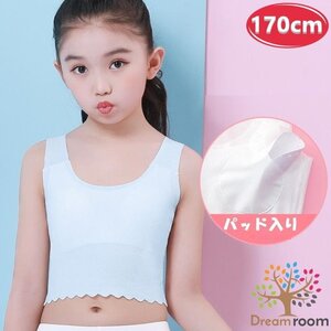 kids トップに響かない シームレス ハーフトップ 【ホワイト 170cm 】ブラトップ スポーツブラ ファーストブラジャー 子供 女の子 K-282