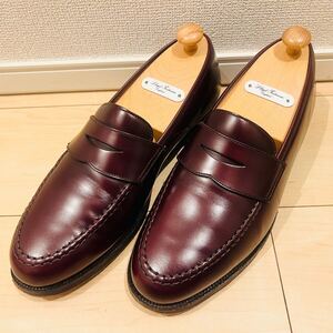 【美品】CROCKETT&JONES クロケット&ジョーンズ BOSTON ローファー バーガンディ UK8イングランド製 専用袋付き 革靴 ビジネスシューズ