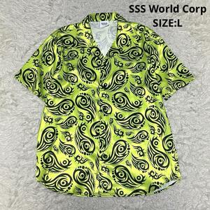 SSS World Corp トリプルエスワールドコープ Lime Tribal Print Short Sleeve トライバルプリント オープンカラーシャツ ライム サイズL