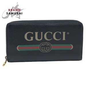 美品 GUCCI グッチ 男女兼用 ブラック 黒 ゴールド金具 レザー 長財布 ラウンドファスナー メンズ 408325