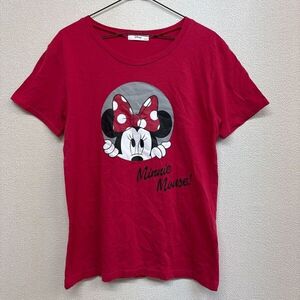 Q53 Disney公式　ディズニー　ミニーちゃん半袖tシャツ　ピンク　ミニーマウス　レディースL