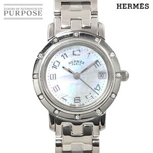 エルメス HERMES クリッパー ナクレ CL4 230 レディース 腕時計 12P ダイヤ ベゼル ホワイトシェル クォーツ Clipper 90258762