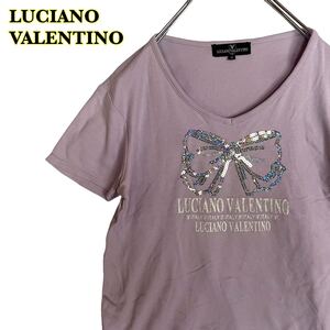 LUCIANO VALENTINO ルチアーノバレンチノ　半袖Tシャツ　スパンコール　プリント　ピンク　レディース　Ｍサイズ　【AY1577】