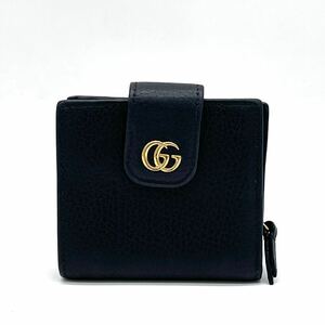 1円 良品 GUCCI グッチ レザー GGマーモント 2つ折り財布 ブラック コンパクトウォレット 523193