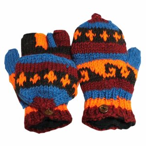 ■アジアン衣料 ネパール手編みカバー付き指なし手袋（NSG-11）