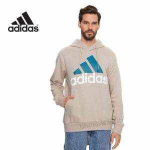 ★送料230円 アディダス【XL】ロゴ パーカー adidas 新品 スウェット カジュアル スポーツ ベージュ フーディー ジャージ 8584 長袖