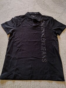 USA購入 カルバン クライン ジーンズ CALVIN KLEIN jeans ティー ポロシャツ 縦 ロゴ US S サイズ M ブラック 黒 新品未使用