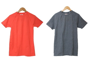 未使用品 ハリウッドランチマーケット タグ付き フライス Tシャツ 2枚セット 半袖 カットソー ワンポイント刺? L オレンジ グレー IBO53