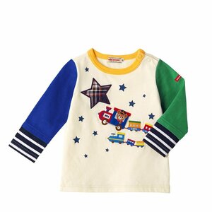 日本製/新品★ミキハウス MIKIHOUSE 汽車ポッポ プッチー長袖Ｔシャツ インナーにボーダーＴシャツを重ね着したようなデザインがオシャレ