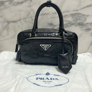 期間限定値下　0858　PRADA プラダ　ナッパアンティーク ミニポケット トップハンドルバッグ　2way ハンドバック シワ加工　羊革　ブラック