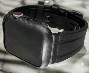 マット カーボン　フルブラック　アップルウォッチバンド Carbon カバー　ラバーベルト　Apple Watch ケース　44 45 49mm ultra ウルトラ