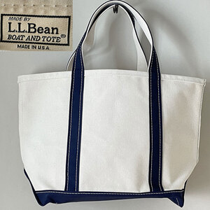 美品【希少 USA製】名作 L.L.Bean LLビーン 112636 BOAT AND TOTE ボート アンドトート ネイビー系 キャンバス トートバッグ Mサイズ USED