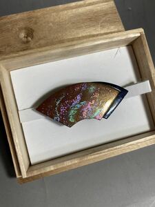 帯留め 本鼈甲 金蒔絵 螺鈿細工 定価16万 べっ甲 和装小物 二重扇総螺鈿帯留 広山作 作家物 美術品 作品 コレクション 着物 帯 帯紐 和装小