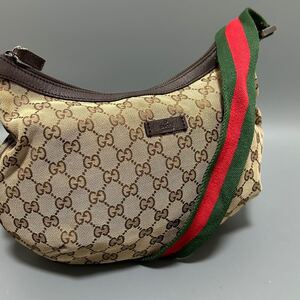 1円 GUCCI グッチ GGキャンバス GG柄 18109 ショルダーバッグ シェリーライン 三日月型メッセンジャーバッグ 男女兼用モデル 正規品本物