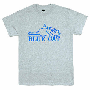 [Lサイズ]Blue Cat（ブルー・キャット） Records by Red Bird ロゴTシャツ ラッパ猫 ネコ グレー