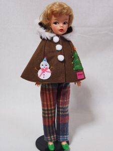 Doll Dressing*ハンドメイド タミーちゃんサイズお洋服セット人形/アウトフィット衣装/レトロ/ポンチョ/コート/ドール服/クリスマス/パンツ