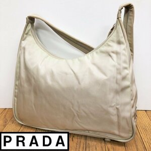 プラダ/ナイロンショルダーバッグ/アイボリー系/定番/ユニセックス/肩掛け/ビジネスにも/prada/シンプルデザイン/