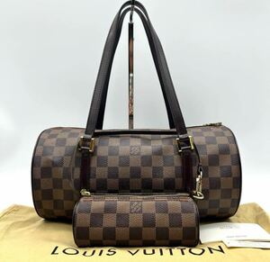 極美品　LOUIS VUITTON ルイヴィトン ダミエ パピヨン30 ハンドバッグ ポーチ付 N51303 エベヌ　ボストンバッグ　筒型　肩掛け PVC レザー