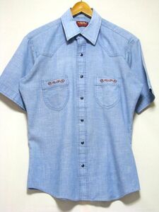 ＠美品 ラングラー Wrangler 半袖シャンブレー ウエスタンシャツw314 M アメリカ古着