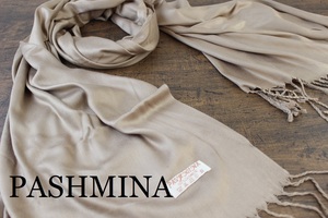 新品【パシュミナ Pashmina】無地 キャメルベージュ CAMEL BEIGE Plain 大判 ストール カシミア100% Cashmere