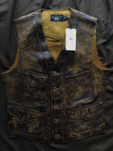 【最高傑作】新品 幻 RRL DISTRESSED LEATHER VEST ダブルアールエル ディストレスド レザー ベスト ラルフローレンM