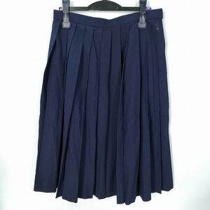 1円 スクールスカート 大きいサイズ 夏物 w75-丈68 紺 中学 高校 プリーツ 学生服 制服 女子 中古 HK9315