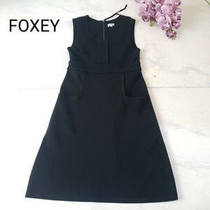 FOXEY BOUTIQUE ノースリーブ Aライン ニットワンピース ブラック