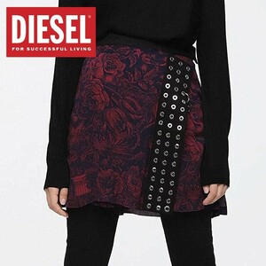 ディーゼル スカート レッド Sサイズ レディース ミニ丈 ラップ 巻き DIESEL ブランド フラワープリント ブラック レッド O-LENA