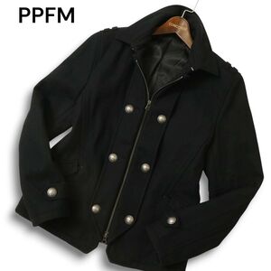 PPFM ペイトンプレイス 秋冬 メルトン ウール★スリム ナポレオン Pコート ピーコート Sz.L メンズ 黒　C5T00028_1#N