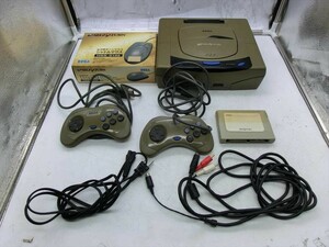 T【3る-58】【100サイズ】SEGA/セガサターン 本体セット＆シャトルマウス/ゲーム機/通電可/ジャンク/※ヤケ有