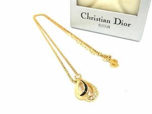 1円 ■美品■ ChristianDior クリスチャンディオール ヴィンテージ ラインストーン ネックレス アクセサリー ゴールド系 AY3891