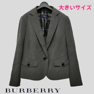 BURBERRY LONDON /バーバリー レディース ストレッチ テーラードジャケット グレー系 46サイズ ステッチ・ロゴボタン 日本製 I-4842