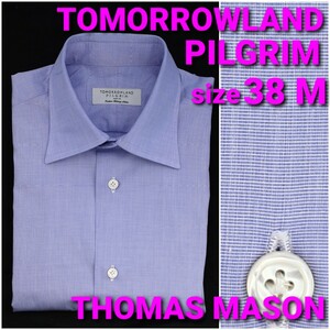 【美品】TOMORROWLAND PILGRIM THOMAS MASON ビジネスシャツ size38 メンズM 薄紫無地 ワイドカラー