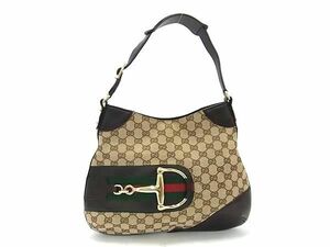 1円 ■美品■ GUCCI グッチ シェリーライン GG柄 GGキャンバス×レザー ワンショルダーバッグ 肩掛けかばん レディース ブラウン系 AZ4594