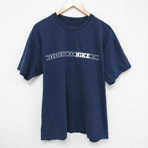 XL/古着 ナイキ NIKE 半袖 ブランド Tシャツ メンズ ビッグロゴ 刺繍 コットン クルーネック 紺 ネイビー 24jun26 中古