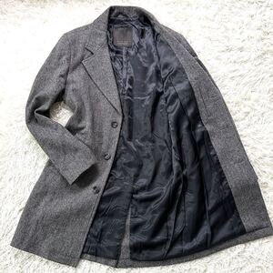 【極美品】ZARA MAN ザラ ヘリンボーン チェスターコート ロング丈 ツイード ビジネス ウール100% グレー XLサイズ メンズ