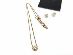 1円 ■美品■ GIVENCHY ジバンシィ ラインストーン ネックレス ピアス アクセサリー 2点セット レディース ピンクゴールド系 AZ3291