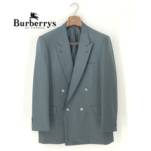 A8236/ビンテージ 80s 美品 背抜き BURBERRY バーバリー ウール モヘア混 銀ボタン テーラード4Bダブル ジャケット 180 A7 XL程 緑/メンズ