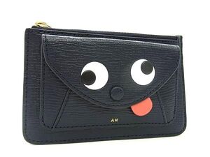 ■新品■未使用■ ANYA HINDMARCH アニヤハインドマーチ レザー フラグメントケース コインケース カード入れ 小銭入れ ネイビー系 FA7831