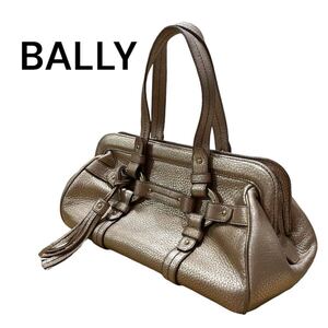 BALLY バリー ミニボストン ハンドバッグ タッセル ショルダーバッグ レザー レディース ゴールド 通勤 通学 ブラウン フリンジ ボストン鞄