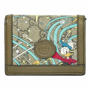 本物 グッチ GUCCI × ディズニー Disney ドナルドダック GGスプリーム 二つ折り 折財布 コンパクトウォレット ベージュ 648121