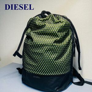 DIESEL　ディーゼル リュック バックパック　巾着　ジップ　ひし形模様　グリーン　大容量