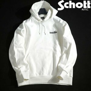 新品1円～★Schott N.Y.C ショット メンズ 長袖 ロゴ フーデッド プルオーバー パーカー XL 白 スウェット コットン綿 ◆8965◆