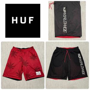 HUF USA New Yorkリバーシブル 2WAY メッシュ ハーフ ショート パンツ ブラック ボタニカル ロゴ M バスケ 海 ビーチ プール