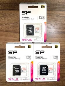 microSDカード 128GB(アダプター付き)シリコンパワー【3個セット】