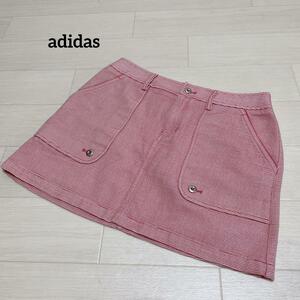 アディダス　adidas ゴルフウェア　スカート　ボタン　コーデュロイ　ピンク　Mサイズ ロゴ刺繍