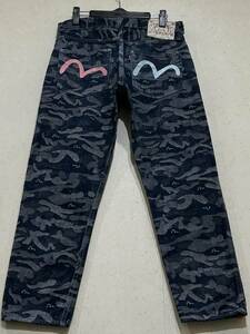 ※EVISU エヴィス エビス LOT 5500 カモメピンク＆スカイブルーペイント ジャガード デニムパンツ 濃紺 32 　 BJBD.D