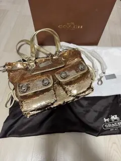 coach コーチ　ポピー　スパンコールゴールド2WAYバッグ