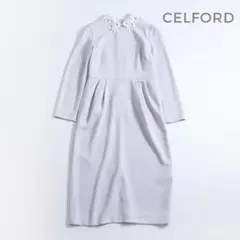 472u*美品 セルフォード CELFORD レース衿タックタイトワンピース